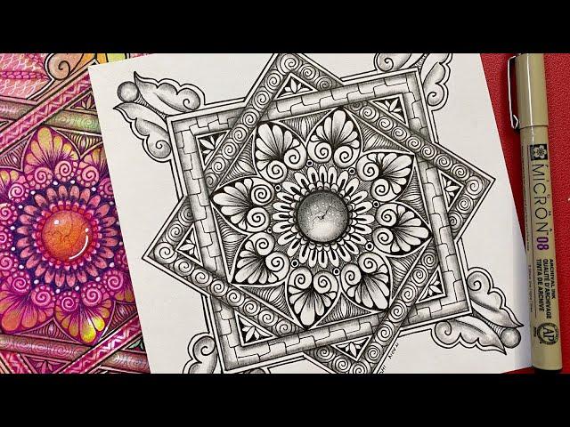 How to draw Mandala / Zendala   with easy step by step - Draw Along - MandalaNpa 039