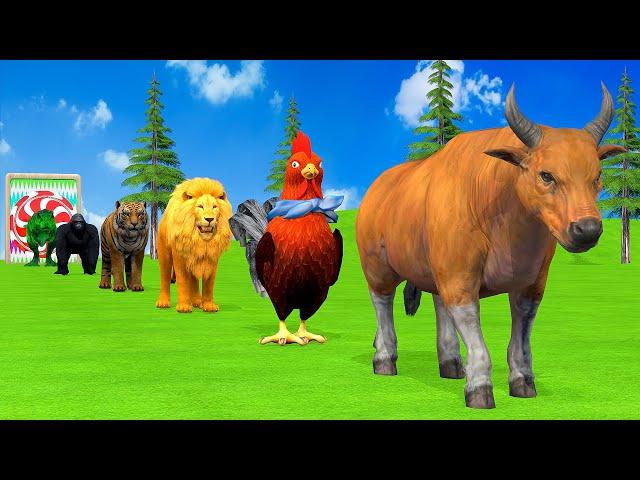 Paint & Animals Duck,Gorilla,Lion,Elephant,Cow,Sheep Fountain Crossing Transformation Animal Cartoon