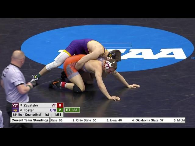 184lbs: Drew Foster (UNI) dec Zach Zavatsky (Virginia Tech)