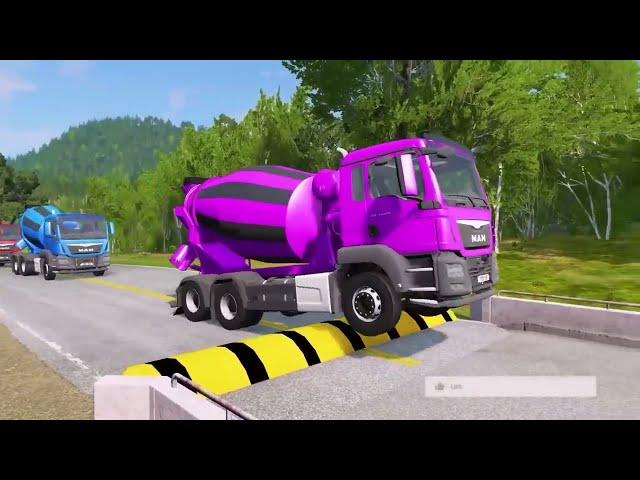 Double Flatbed Trailer Truck vs Speedbumps Train vs Cars Beamng.Drive #4