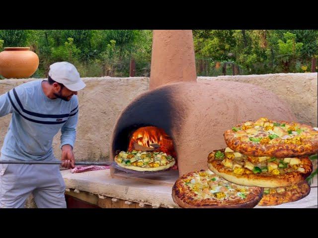 Baking Cheesy PIZZA in Tradtional Wood Fire Pizza Oven for Family at Village Home lI