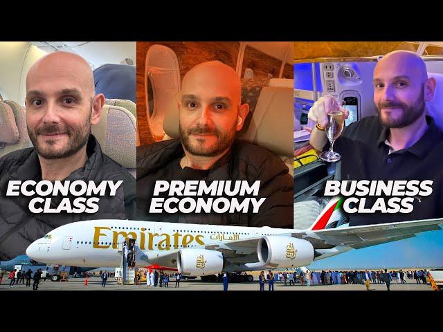 ECONOMY vs PREMIUM ECONOMY vs BUSINESS CLASS con EMIRATES tra TOKYO e ROMA.