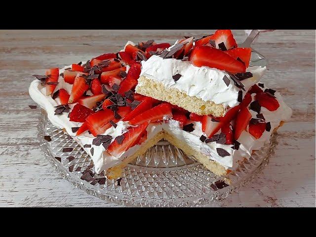 Действительно самый быстрый Торт в ЖАРУ! КЛУБНИКА-STRACCIATELLA! Очень вкусно и быстро!