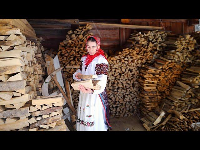 LIFE in a Ukrainian Mountain Village. Cooking corn porridge with sheep cheese
