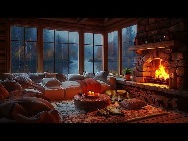 Autumn Rainy Day by the Lake - Cozy Living Room, Fireplace, and Sleeping Pets