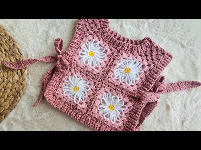 MOTIVATED APRON JUMPER VEST MODEL.ZARA VEST MODEL.GRANNY SQUARE CROCHET VEST TUTORIAL