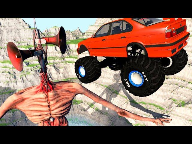 CARTOONS CARS SIREN HEAD CATCHS UP - Beamng drive Cars Crashes Siren Head Run Mostr Beast