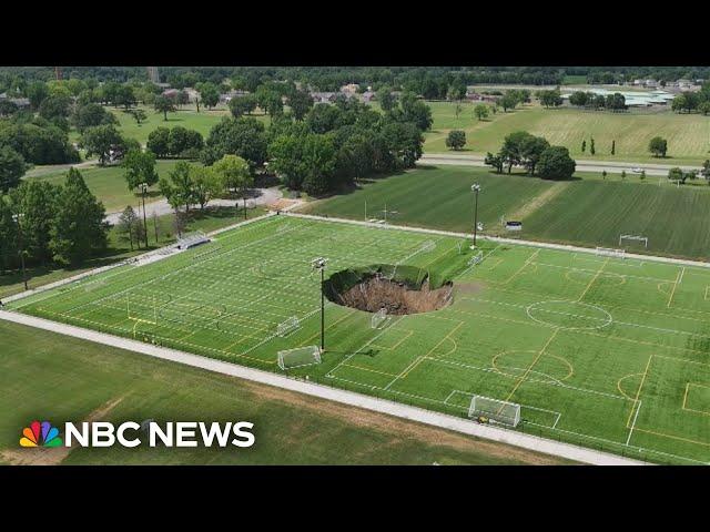 'It kind of all went at once': Sinkhole swallows Illinois soccer field