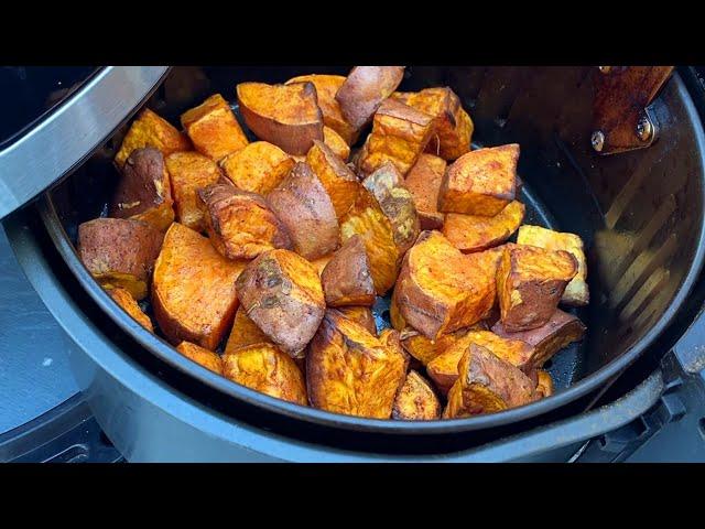 Air Fryer Roasted Sweet Potatoes Recipe - Air Fried Sweet Potato Cubes - So Easy, Crispy, AMAZING!