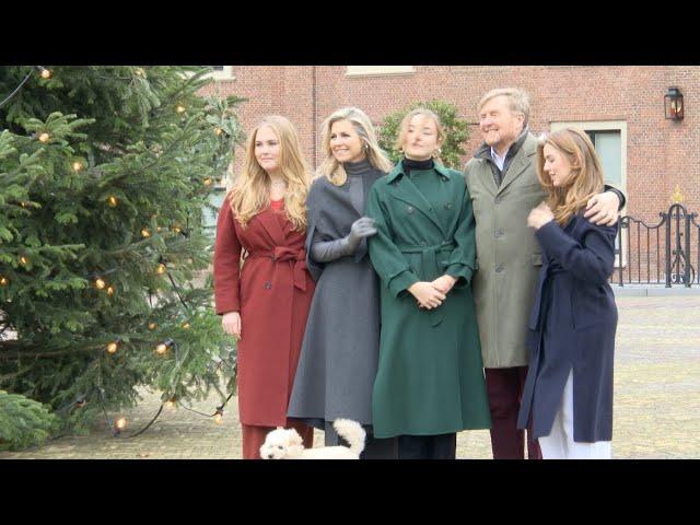 Dutch royals send their Season's greetings - posing at the palace's Christmas tree