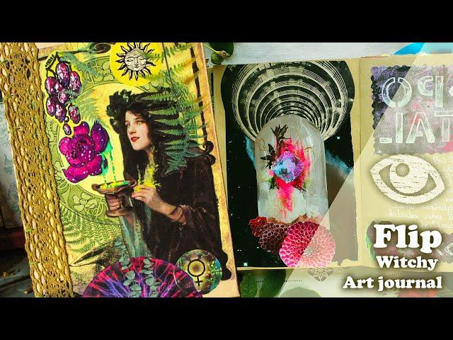 Flip through witchy art journal  + witchy journal challenge