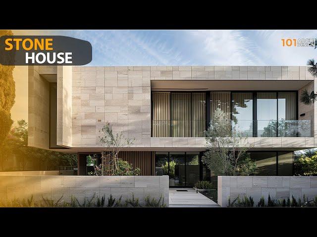 Luxurious House Architecture Design with Beautiful Stonework Façade