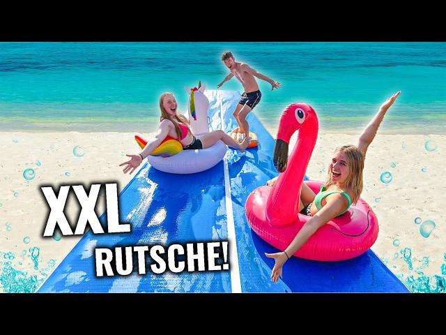 XXL AIRTRACK WASSERRUTSCHE in den SEE! (extrem) mit MERLE, TOM und DIMA - Itsmisabell