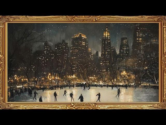 Ice Skating Frame TV Art City Painting Screensaver Framed 4K HD Wallpaper Winter Night Slideshow