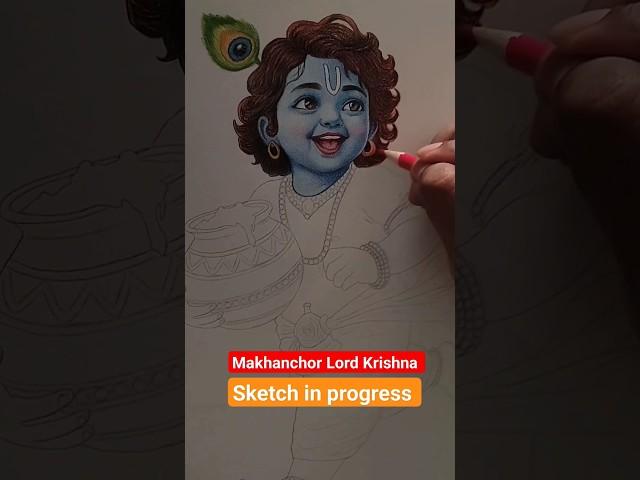 Makhanchor Lord Krishna | Color Pencil Sketch in Progress | Devotional Art part 2
