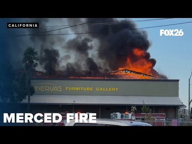 Streets closed due to large commercial fire in Merced, California