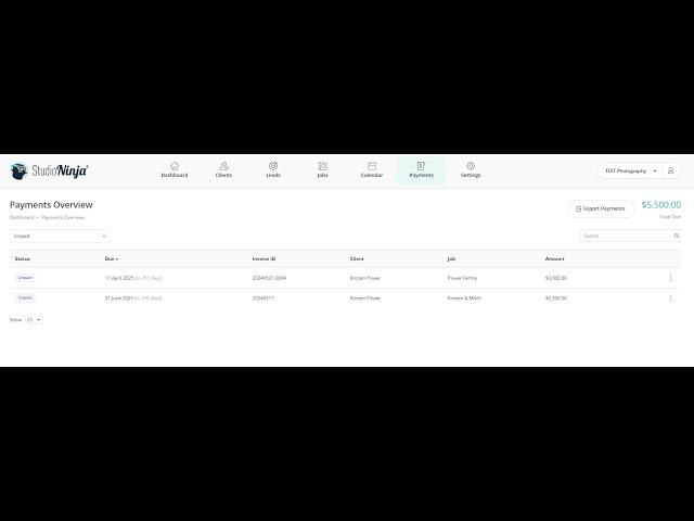 Studio Ninja - Payments Overview