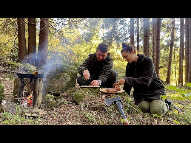 Bushcraft Cooking in the Ukrainian forest. Karpaty Mountain.