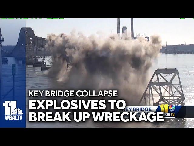 Crew to shelter in place as explosives break up bridge wreckage
