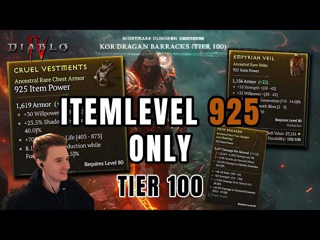 925 GEAR ONLY! NMD 100 SEASON 3 - HotA Barb Build Overview Diablo 4