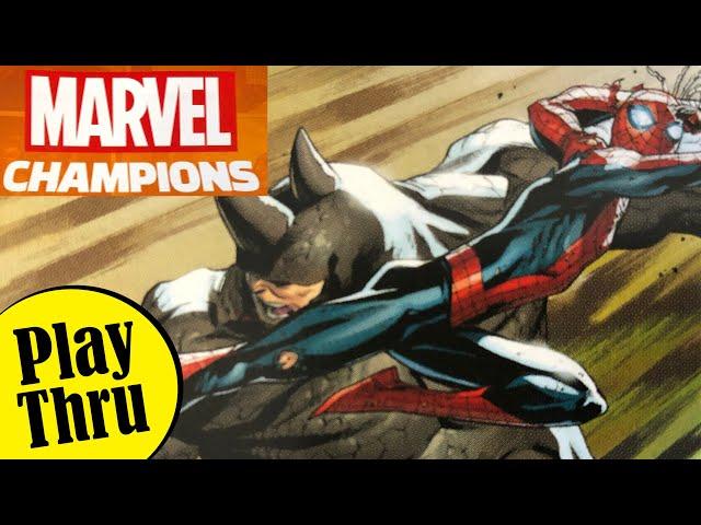 How to Play MARVEL CHAMPIONS the Card Game - A solo playthrough w/ Spider-Man vs Rhino