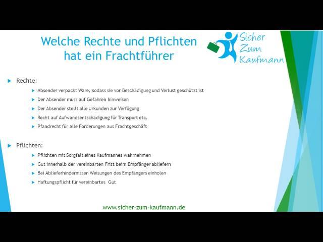 Rechte und Pflichten eines Frachtführers