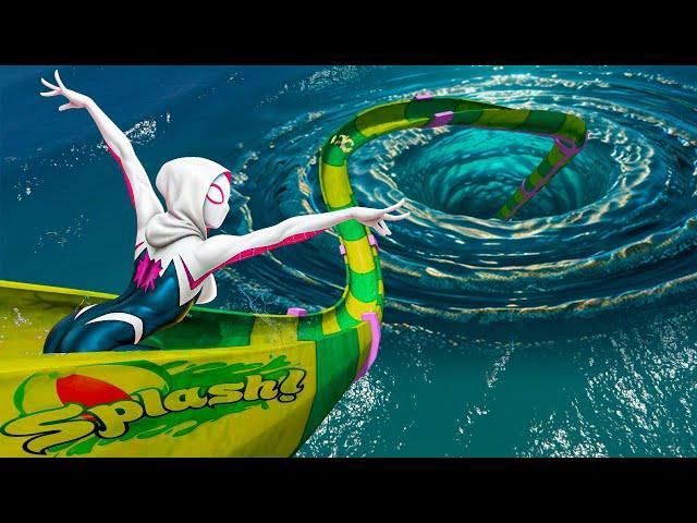 Spider Gwen rides with SPIDERMAN at the GTA 5 Water Park #Spidermangta5  #waterparkgta5