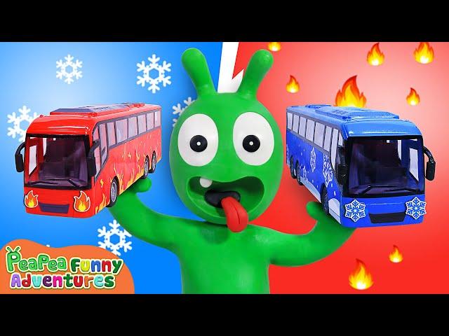 Pea Pea Learns Hot & Cold School bus rules - Wheels on the Bus - Pea Pea Funny Adventures