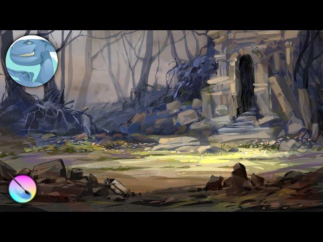 Landscape Digital Painting in Krita - Some ruins - Timelapse