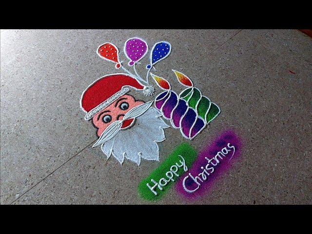 Very Simple Santa Claus Rangoli Design | Christmas Rangoli Design | Happy Christmas Rangoli