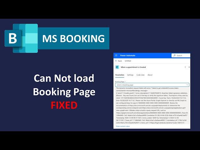 Power automate booking trigger can't load booking page. solution Failed get onbehalfof access token