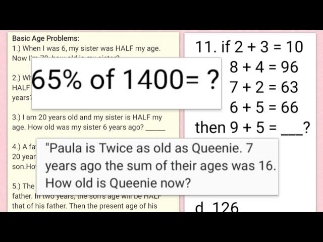 Math Problems | Logical Test, Age Problems, Percentage | Math by Leonalyn