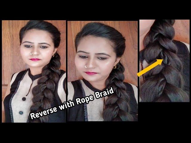 Reverse braid with rope braid hairstyle || Natural beauty on duty ||