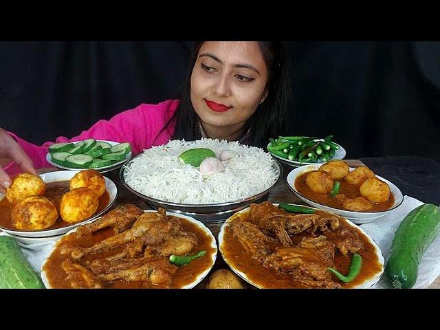 Bangali Asmr Eating Butter Chicken Masala+Egg Kosha+DumPotato+Green Chilli +Salad Eatingshow*Mukbang