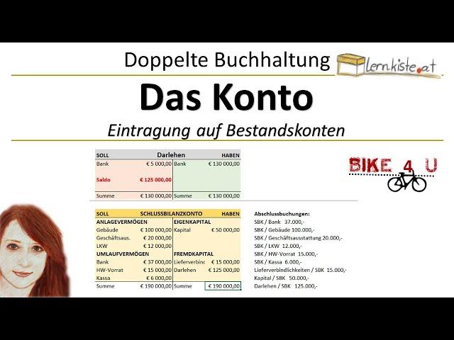 Buchhaltung - Das Konto - Eintragung auf Bestandskonten