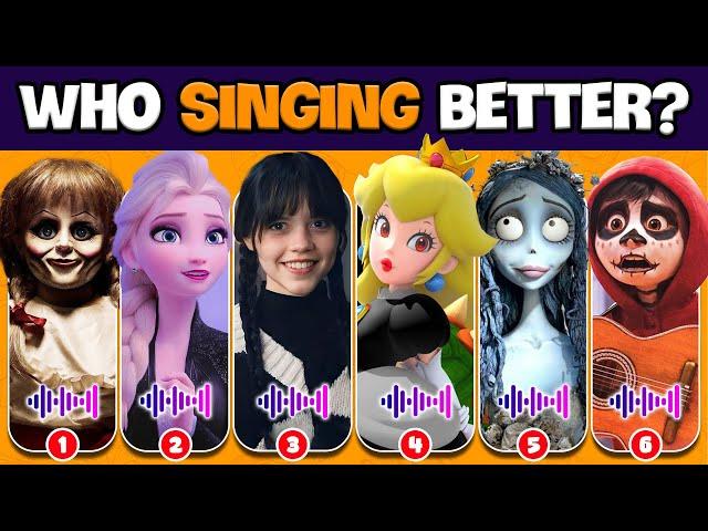 Guess Who's SINGING? Guess The SONG | Wednesday, Princess Peach, Elsa, Coco, Annabelle, Corpse Bride