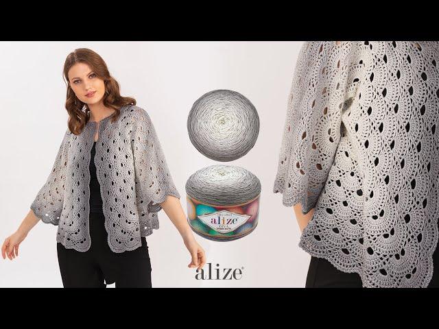 Hexagonal Virus Stitch Cardigan with Alize Cotton Gold