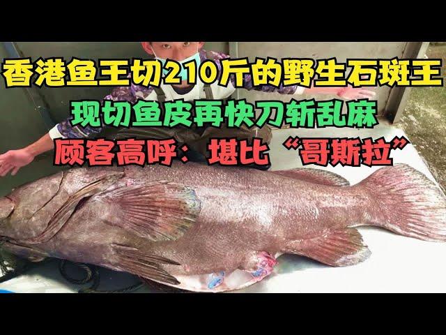 210斤的野生石斑王，香港鱼王快刀斩乱麻，顾客：堪比“哥斯拉”