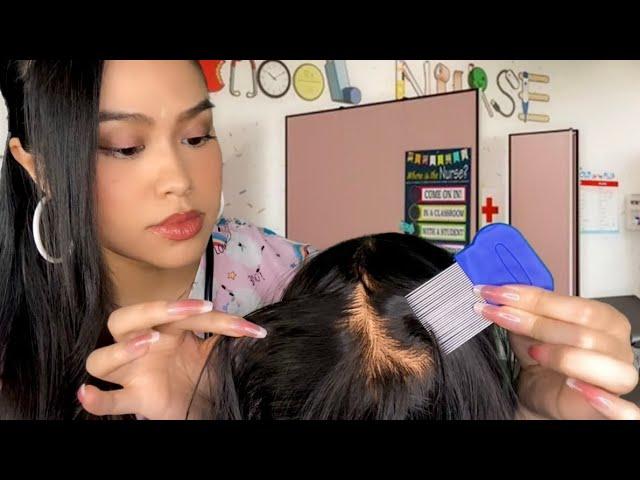 ASMR School Nurse Lice Scalp Check, Scratching, Plucking + Ear Cleaning (TINGLY) RP light gum