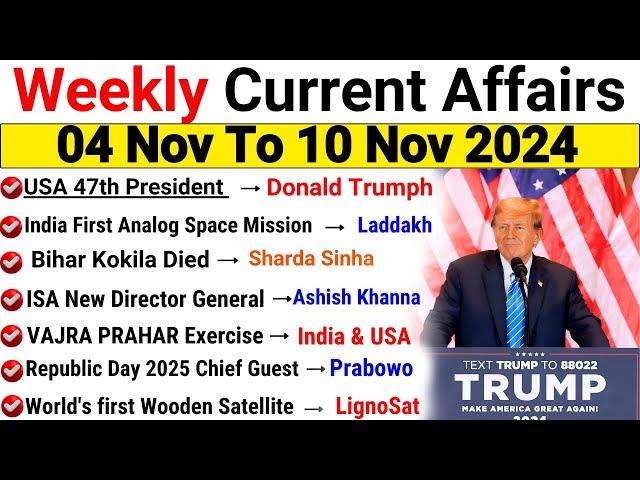 Weekly Current Affairs 2024 | 3 November To 10 November 2024 Update | Weekly Current Affairs 2024