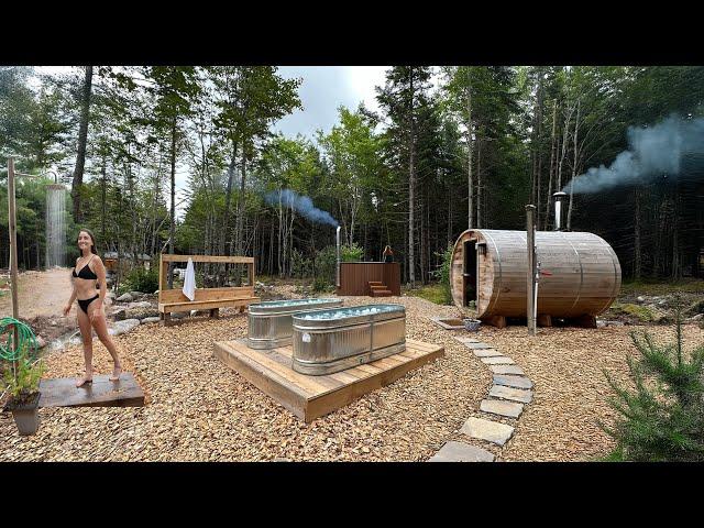 Spa At Off-Grid Cabin ASMR (wood fired hot tub, sauna, cold plunge & outdoor shower)