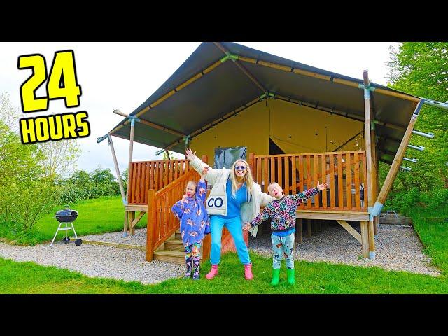 Gaby and Alex Family 24 Hours Overnight in Safari Tent Challenge