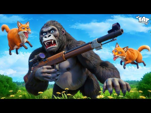 Crazy Fox Family Takes on Hunter Gorilla: Epic Funny Fat Animal Battle Moments | Funny Animals