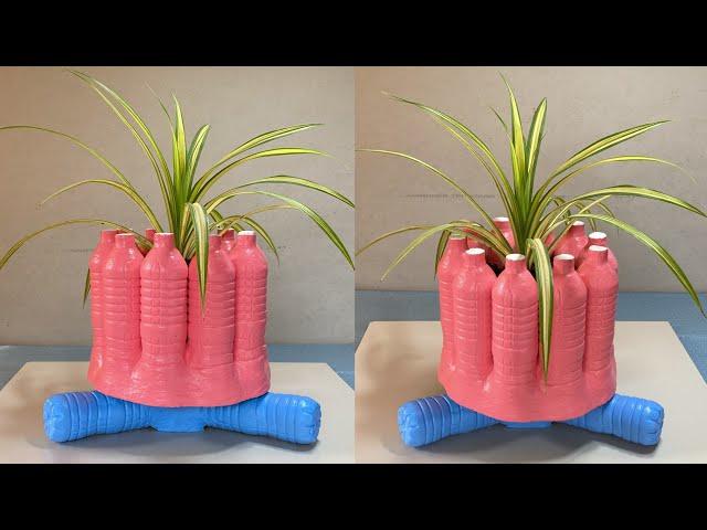 Make a Beautiful Pot from Plastic Bottles and Cement - Creative Ideas