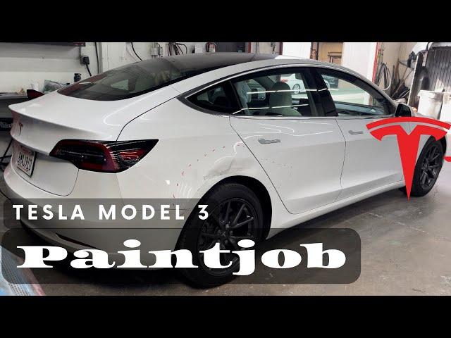 Painting Tesla Model 3 Quarter Panel and Bumper - PPSW tri-coat white