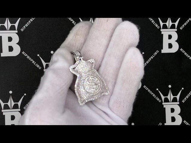 Custom Money Bag $ CZ Hip Hop Bling Bling Pendant White Gold  K22589R