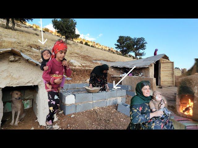 A mother warm embrace at night in  cozy hut: a mother constant effort to expand her children shelter