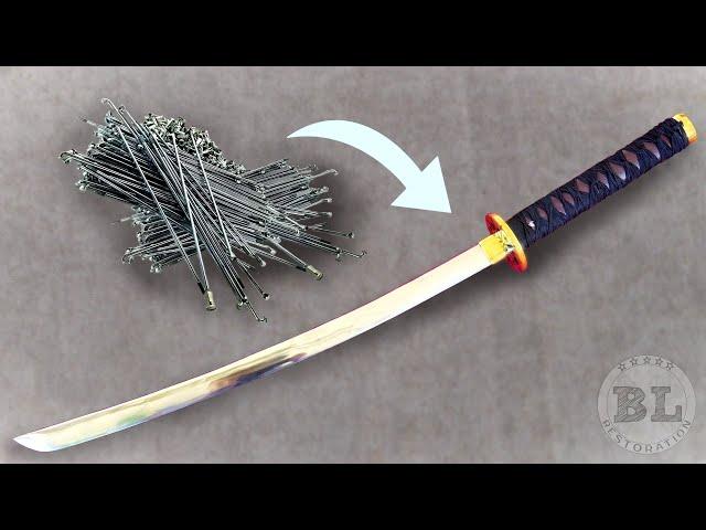 Forging a Damascus KATANA out of Bicycle Spokes