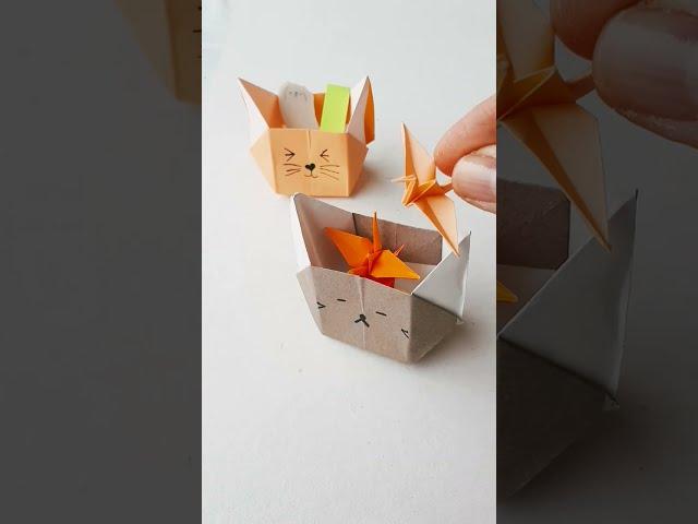 Como fazer uma caixa de origami de gato - How to make an origami cat box #shorts