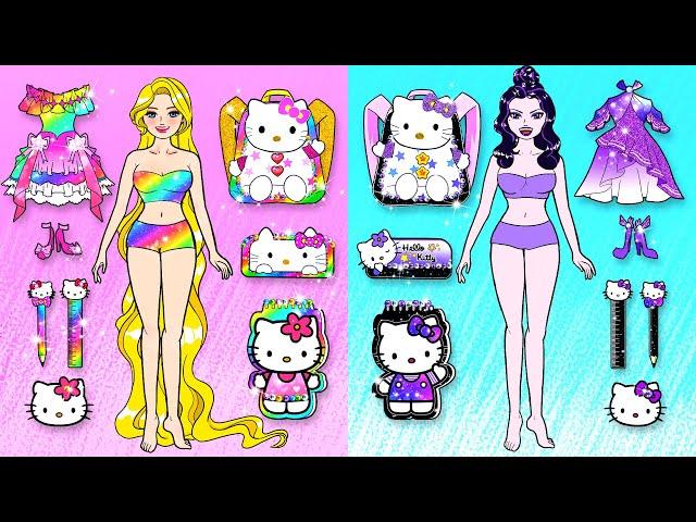 Búp Bê Barbie Giấy - Mẹ Tốt & Xấu! RAPUNZEL và Con Gái Làm Đồ Dùng Học Tập Thủ Công - Chuyện Barbie